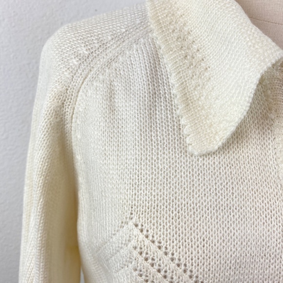 Vintage 70/80s White Knit Cardigan Sweater Lion Silver Button Front Boho Granny - Picture 5 of 11